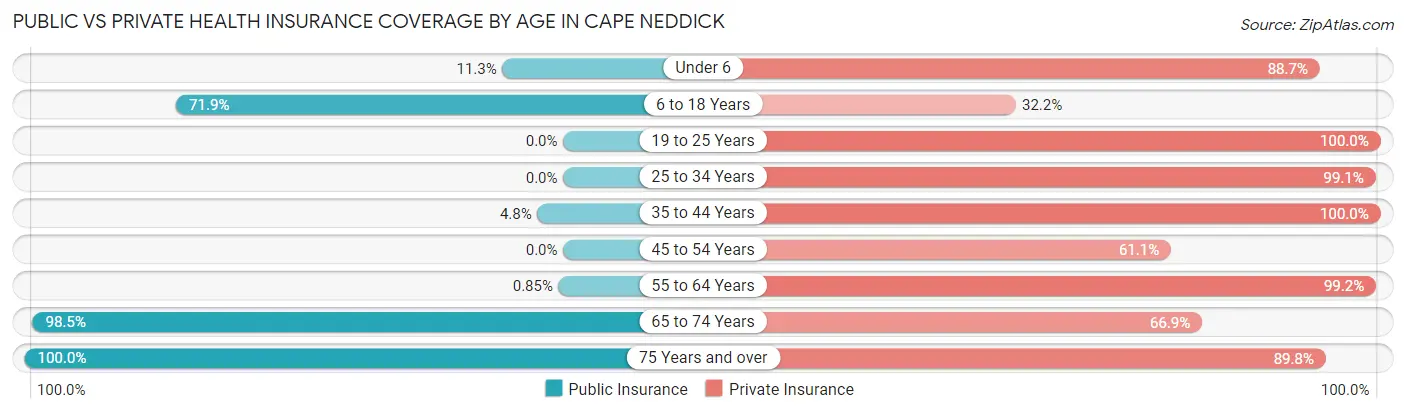 Public vs Private Health Insurance Coverage by Age in Cape Neddick