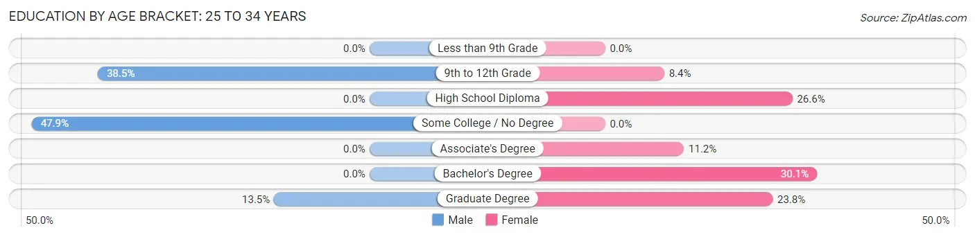 Education By Age Bracket in Dexter: 25 to 34 Years