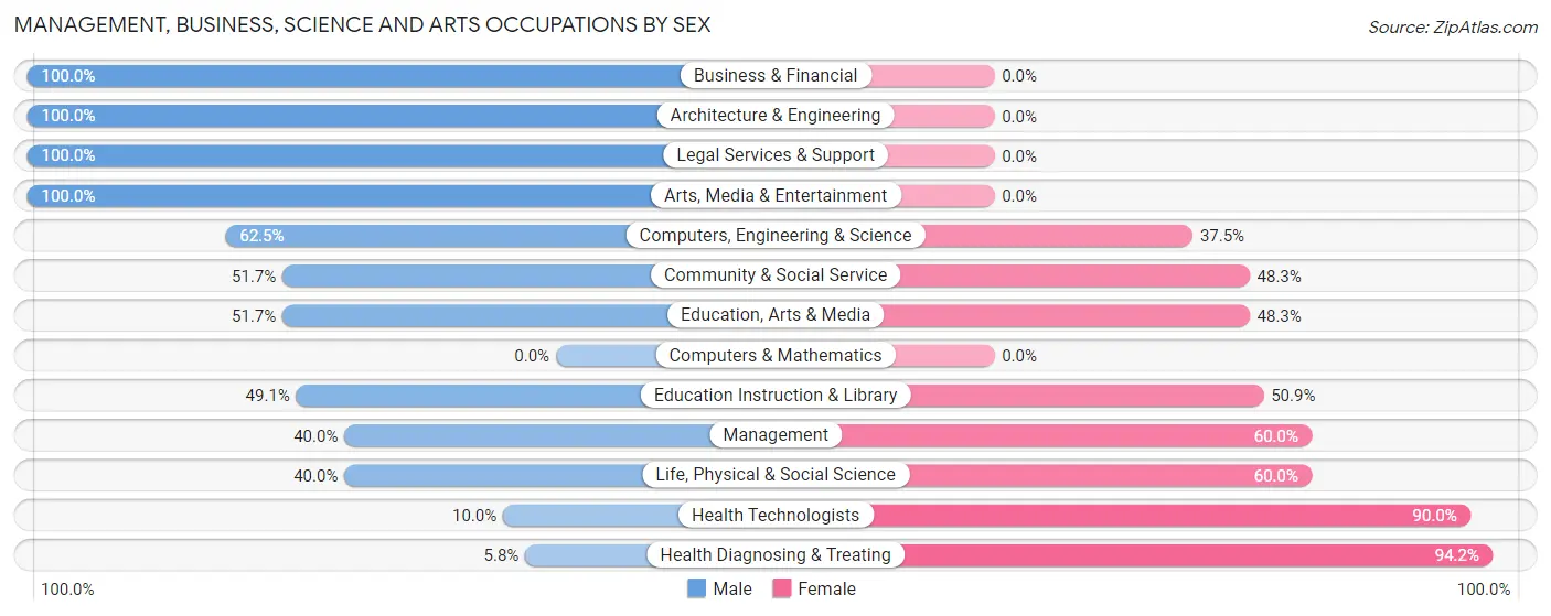 Management, Business, Science and Arts Occupations by Sex in East Millinocket