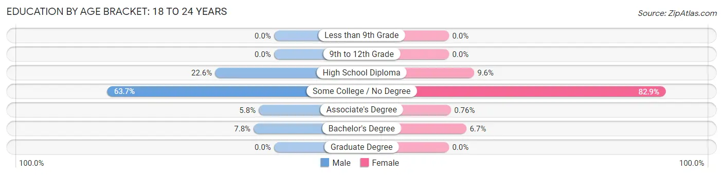 Education By Age Bracket in Gorham: 18 to 24 Years