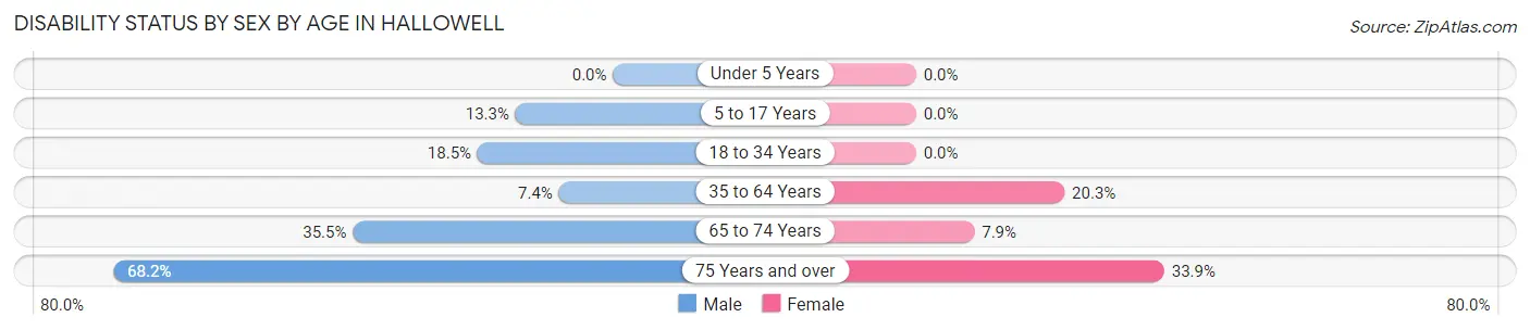 Disability Status by Sex by Age in Hallowell