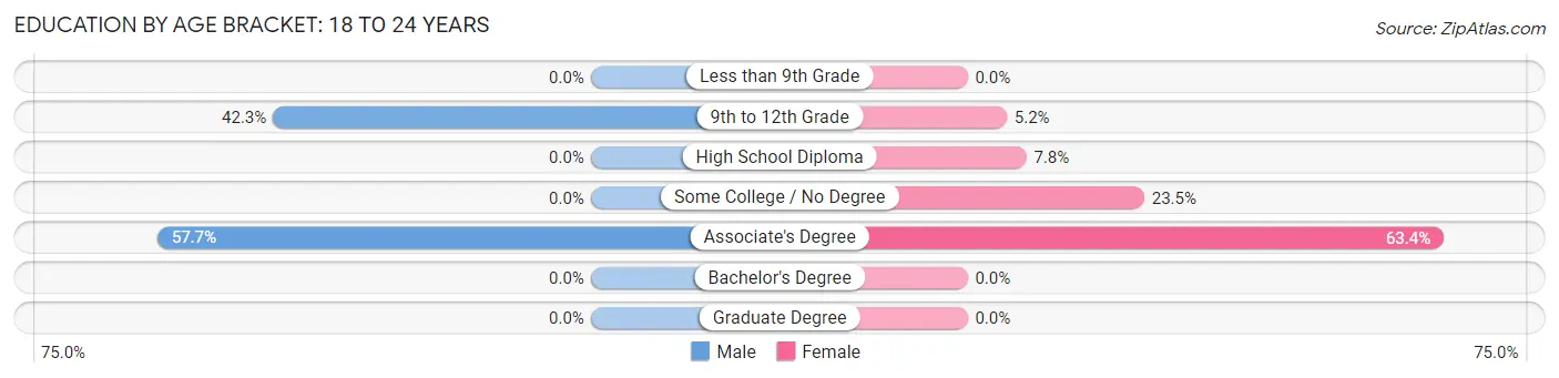 Education By Age Bracket in Hallowell: 18 to 24 Years