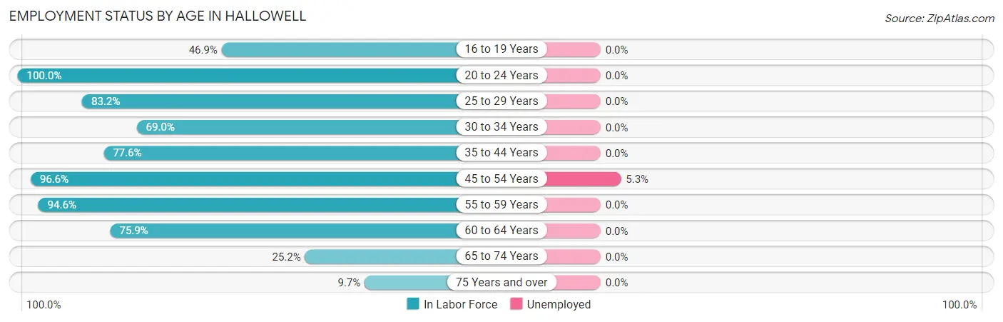 Employment Status by Age in Hallowell