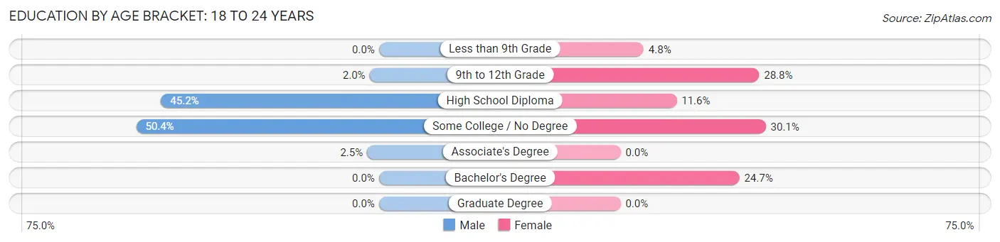 Education By Age Bracket in Houlton: 18 to 24 Years