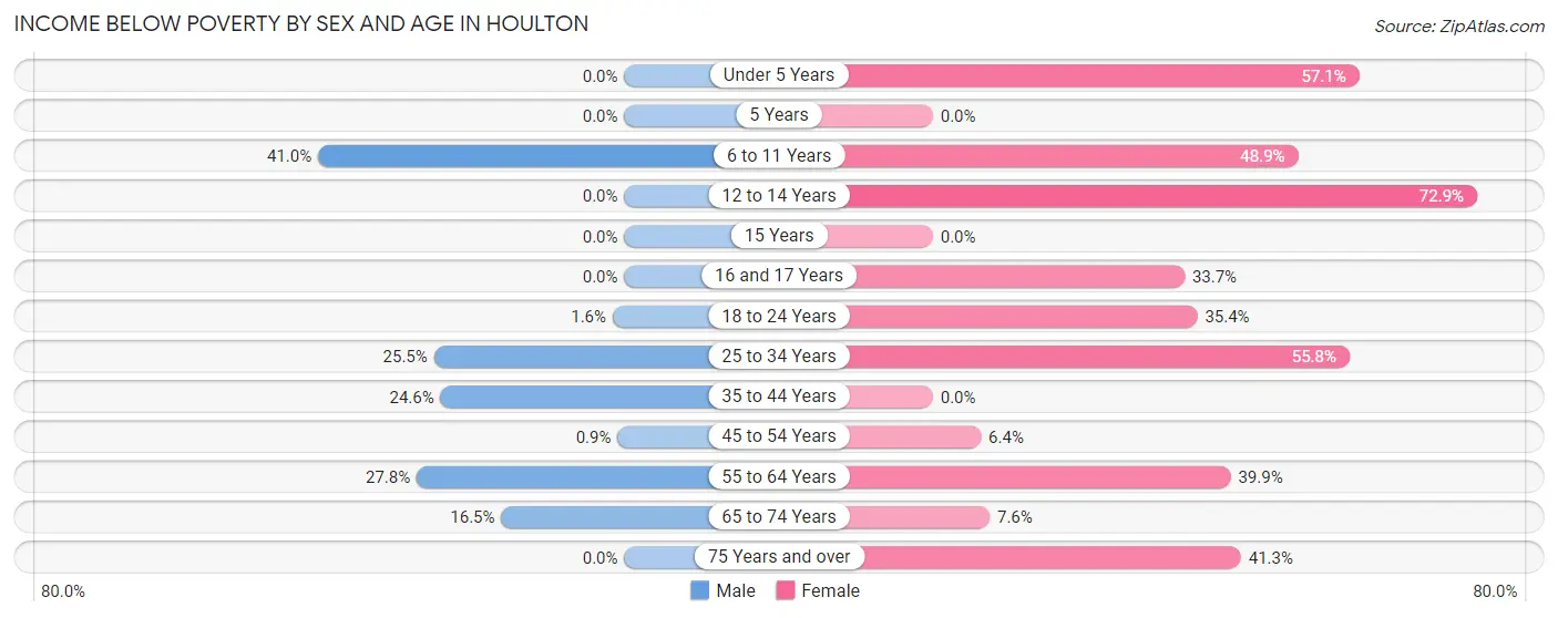 Income Below Poverty by Sex and Age in Houlton