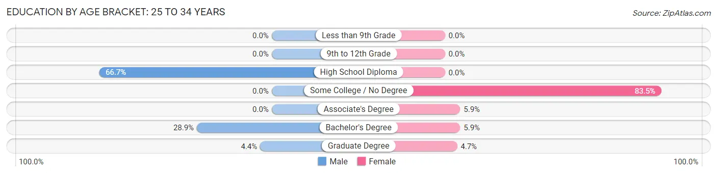 Education By Age Bracket in Limestone: 25 to 34 Years