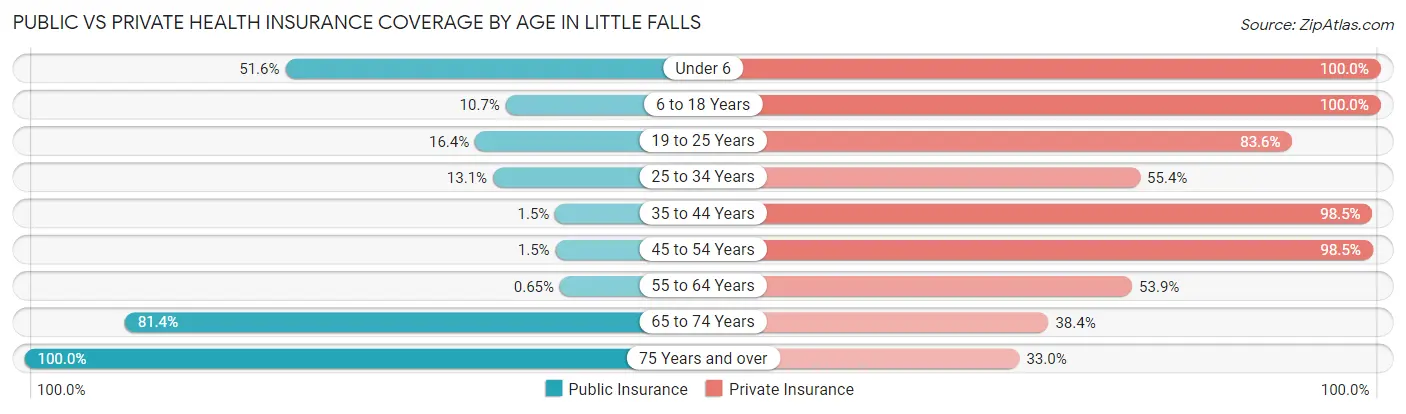 Public vs Private Health Insurance Coverage by Age in Little Falls