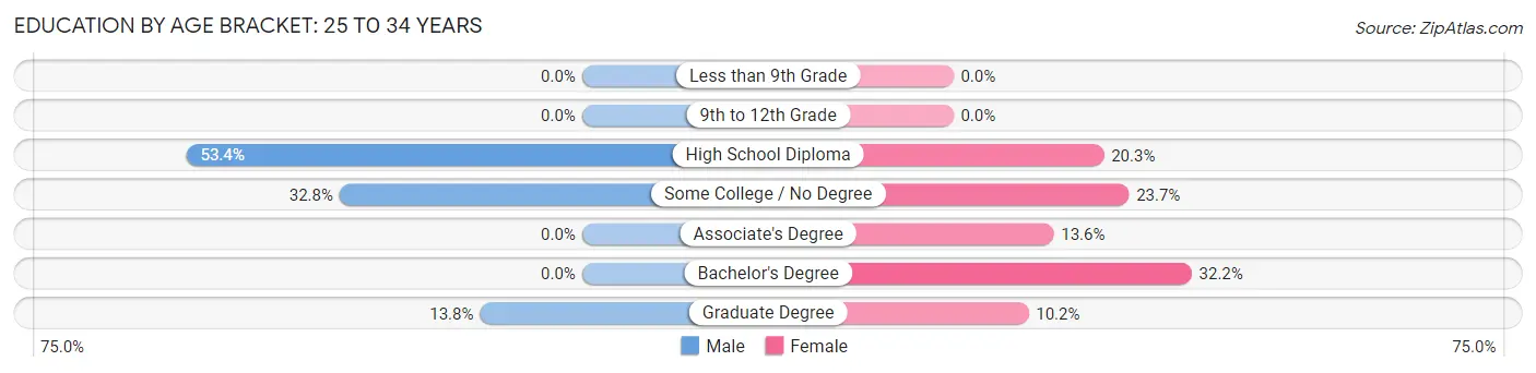 Education By Age Bracket in Mars Hill: 25 to 34 Years