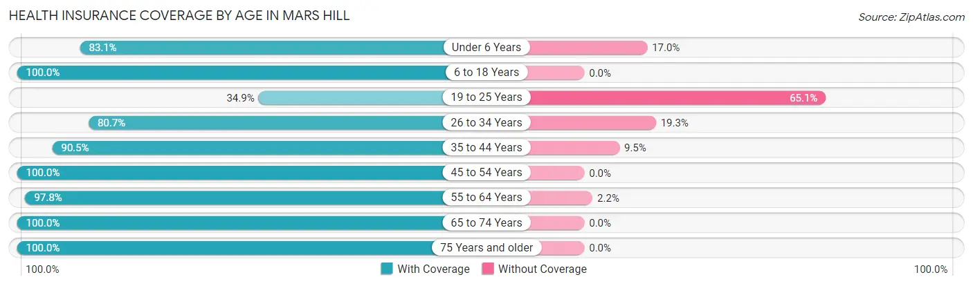 Health Insurance Coverage by Age in Mars Hill