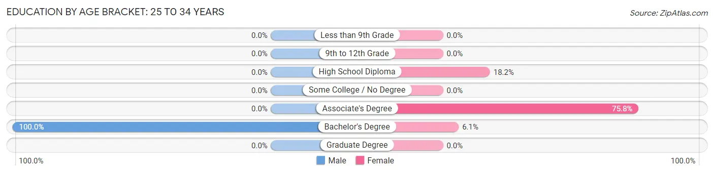 Education By Age Bracket in Mechanic Falls: 25 to 34 Years
