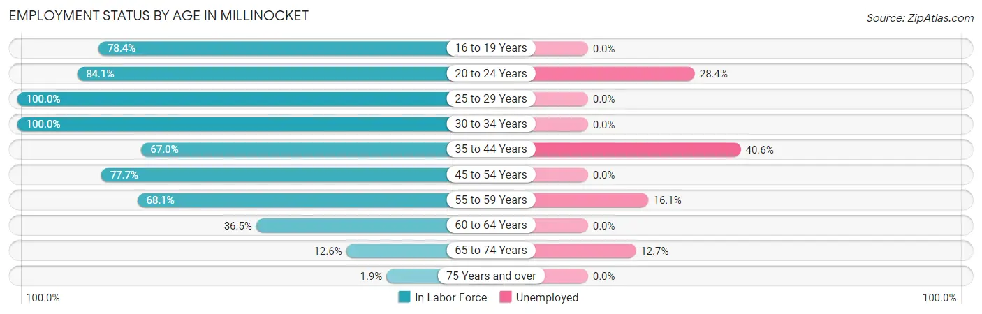 Employment Status by Age in Millinocket