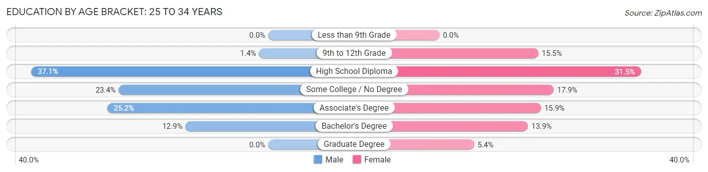 Education By Age Bracket in Skowhegan: 25 to 34 Years