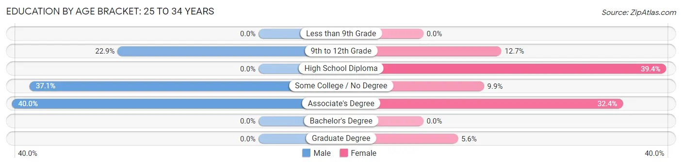 Education By Age Bracket in Van Buren: 25 to 34 Years