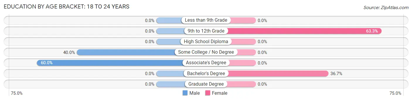 Education By Age Bracket in West Kennebunk: 18 to 24 Years