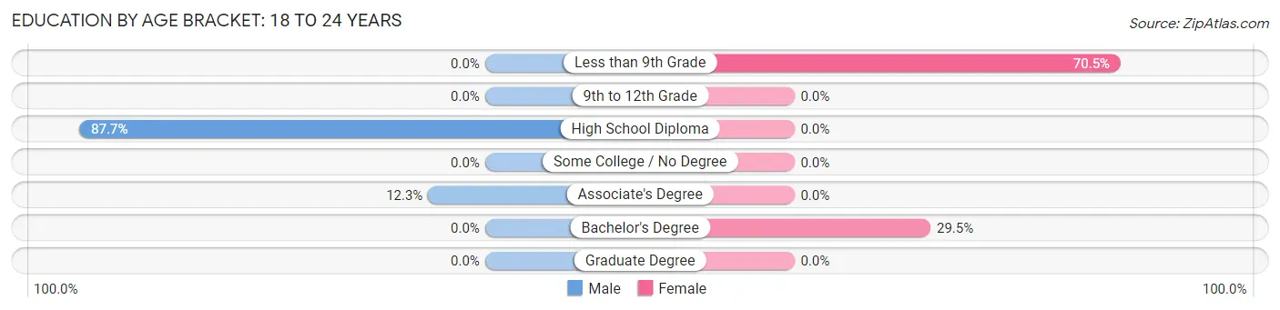 Education By Age Bracket in Wiscasset: 18 to 24 Years