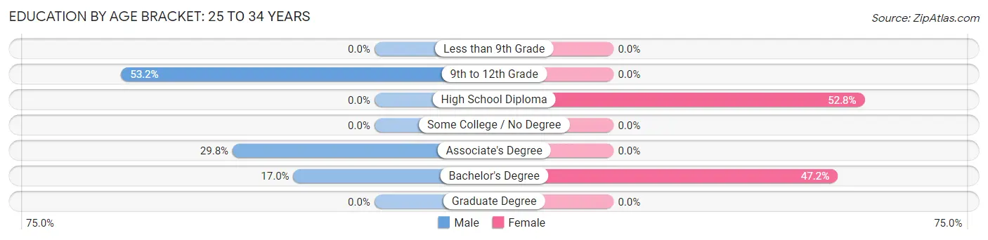 Education By Age Bracket in Wiscasset: 25 to 34 Years