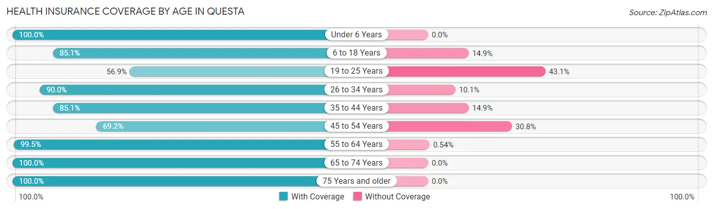 Health Insurance Coverage by Age in Questa