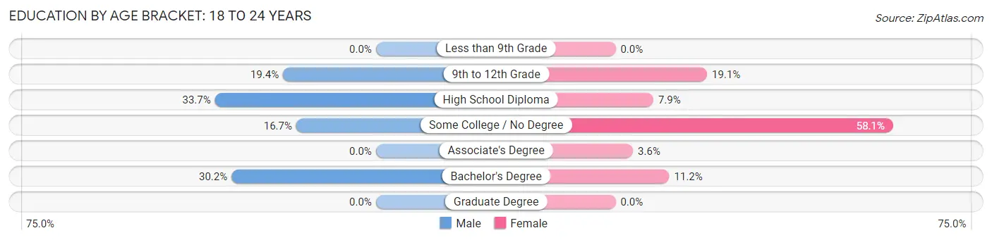 Education By Age Bracket in Chesterland: 18 to 24 Years