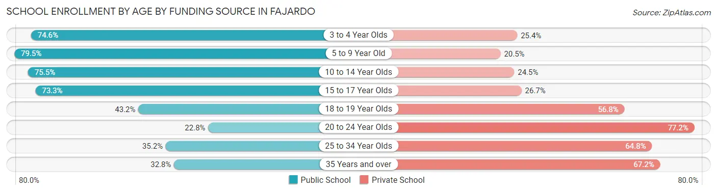 School Enrollment by Age by Funding Source in Fajardo
