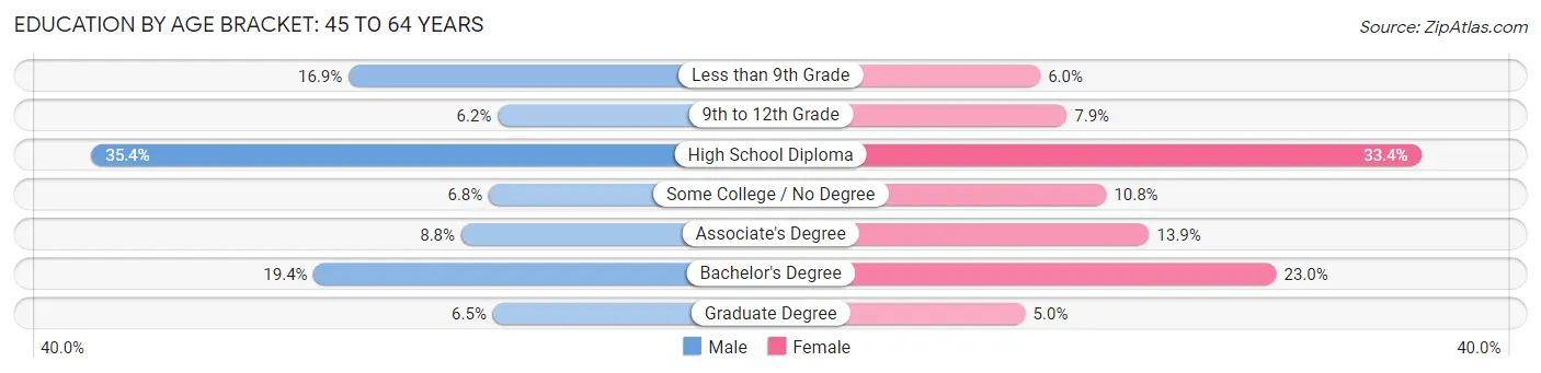 Education By Age Bracket in Isabela: 45 to 64 Years