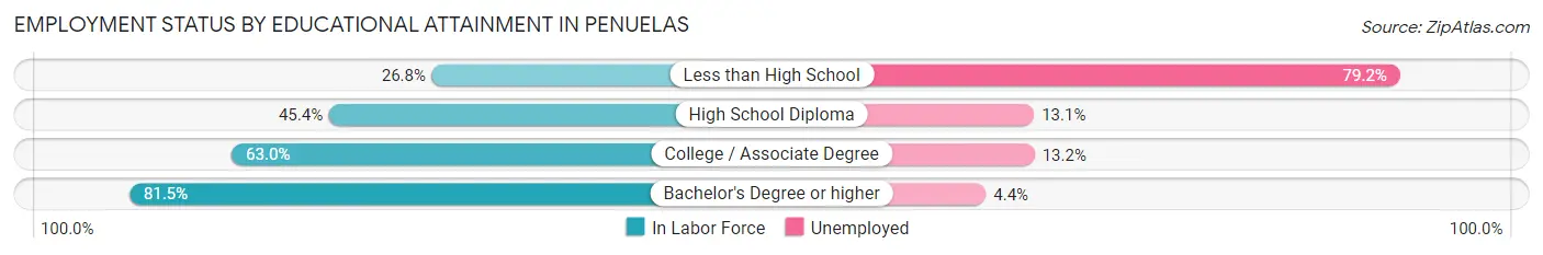 Employment Status by Educational Attainment in Penuelas