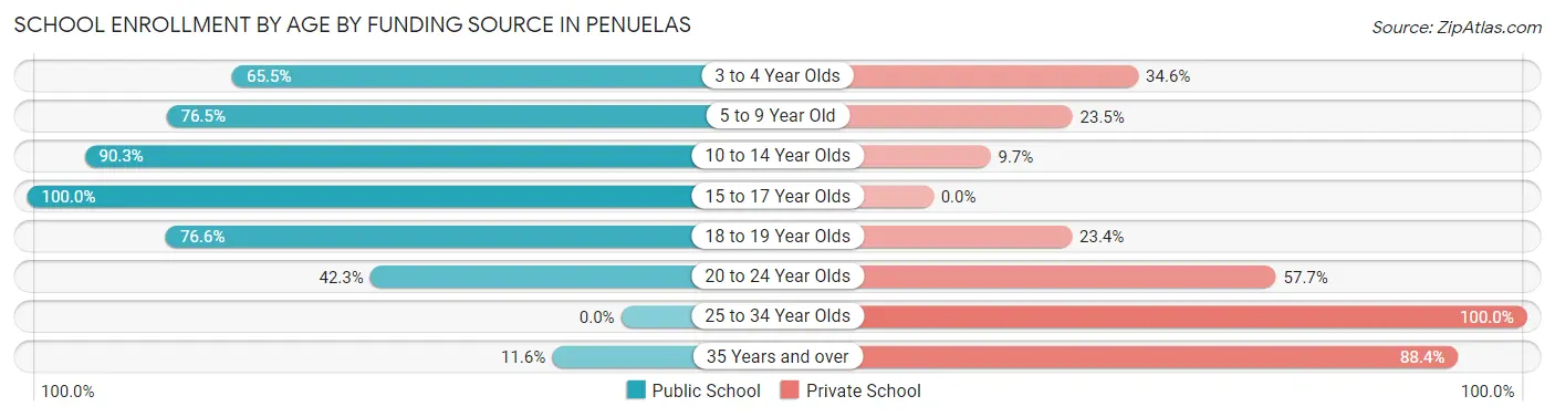 School Enrollment by Age by Funding Source in Penuelas