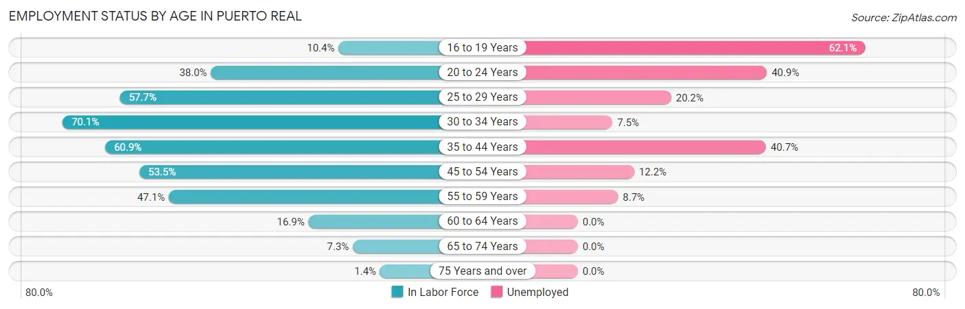 Employment Status by Age in Puerto Real