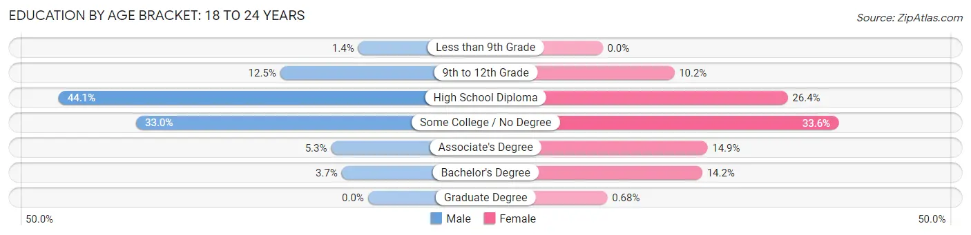 Education By Age Bracket in Puyallup: 18 to 24 Years