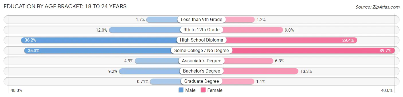 Education By Age Bracket in the United States: 18 to 24 Years