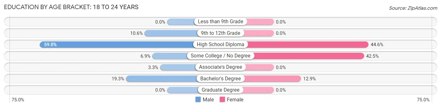 Education By Age Bracket in Zip Code 03904: 18 to 24 Years