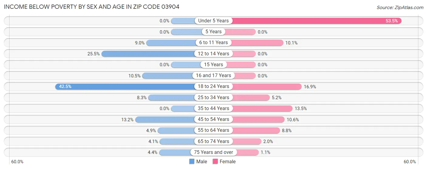 Income Below Poverty by Sex and Age in Zip Code 03904