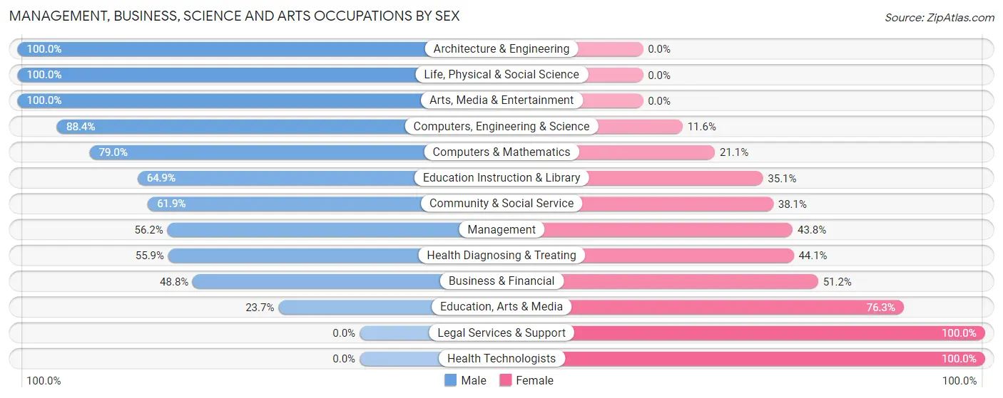 Management, Business, Science and Arts Occupations by Sex in Zip Code 04001