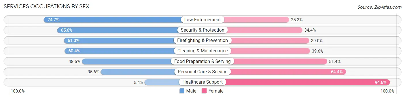 Services Occupations by Sex in Zip Code 04005