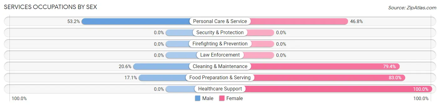 Services Occupations by Sex in Zip Code 04009