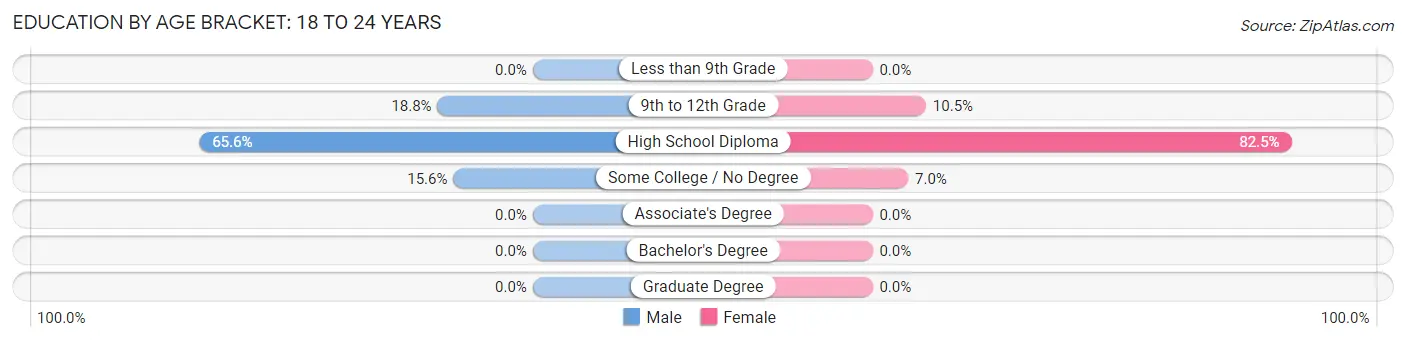Education By Age Bracket in Zip Code 04020: 18 to 24 Years