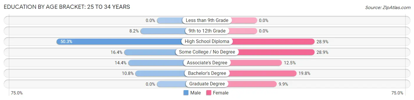 Education By Age Bracket in Zip Code 04048: 25 to 34 Years