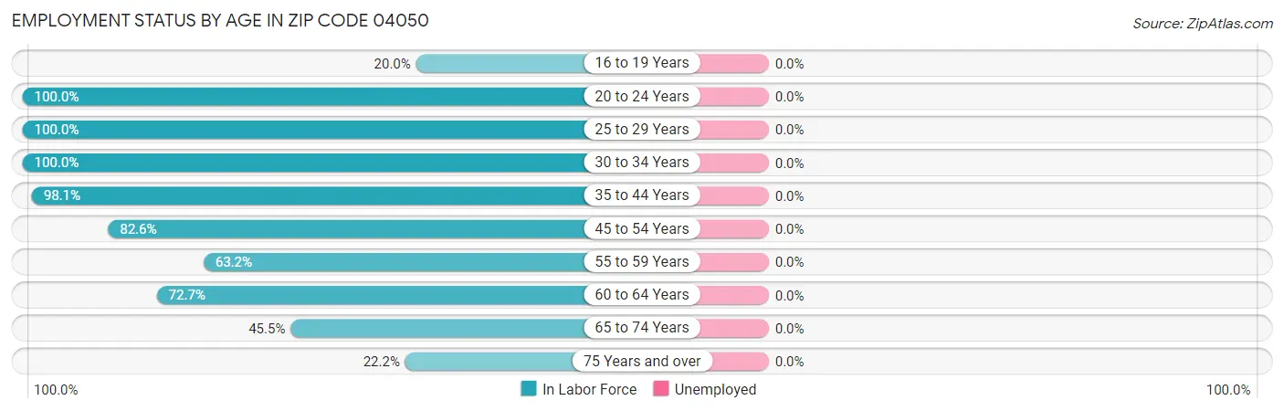 Employment Status by Age in Zip Code 04050