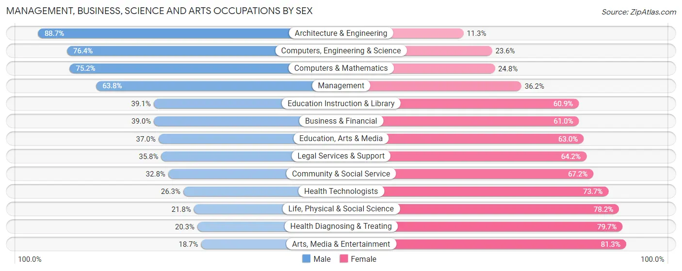 Management, Business, Science and Arts Occupations by Sex in Zip Code 04062