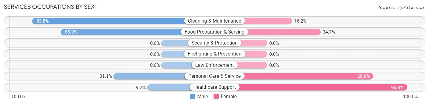Services Occupations by Sex in Zip Code 04064