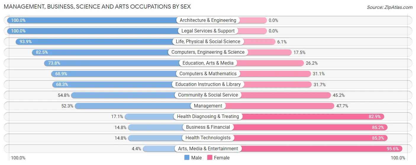Management, Business, Science and Arts Occupations by Sex in Zip Code 04071