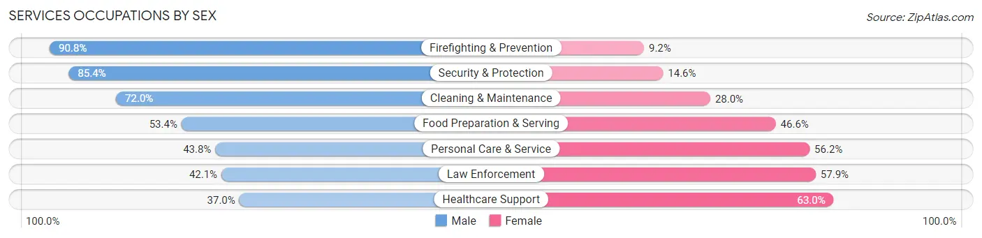 Services Occupations by Sex in Zip Code 04106