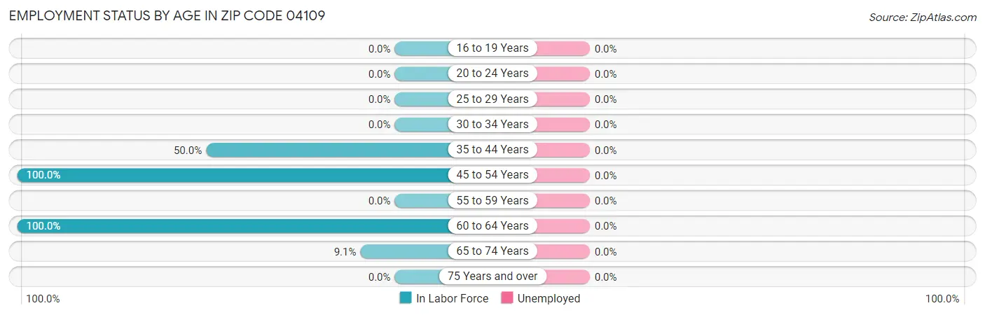 Employment Status by Age in Zip Code 04109