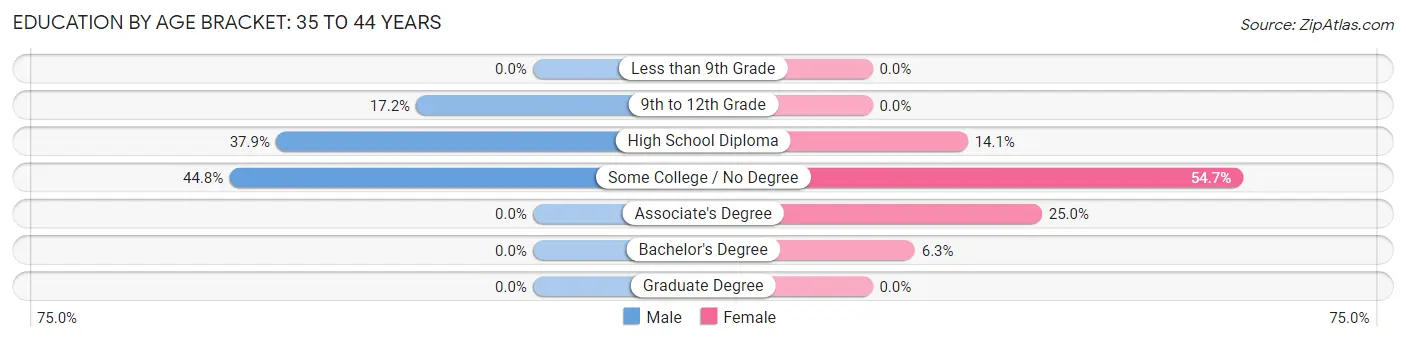 Education By Age Bracket in Zip Code 04216: 35 to 44 Years