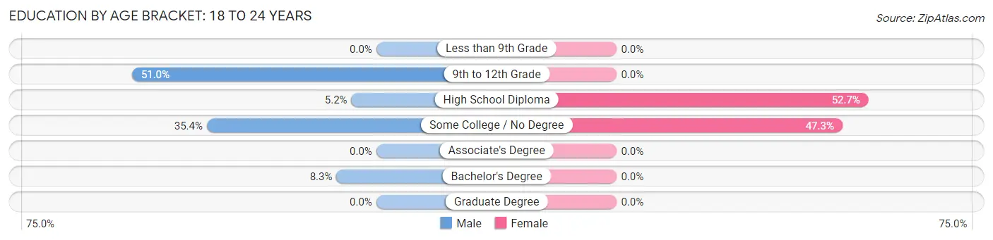 Education By Age Bracket in Zip Code 04217: 18 to 24 Years