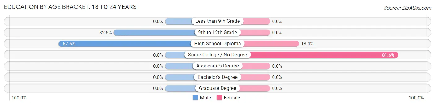 Education By Age Bracket in Zip Code 04254: 18 to 24 Years