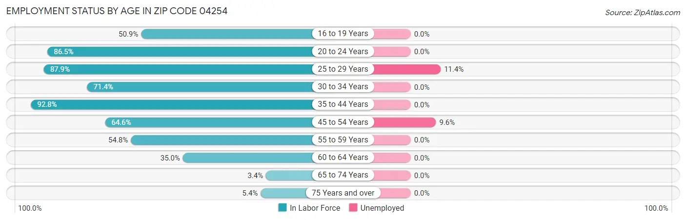 Employment Status by Age in Zip Code 04254