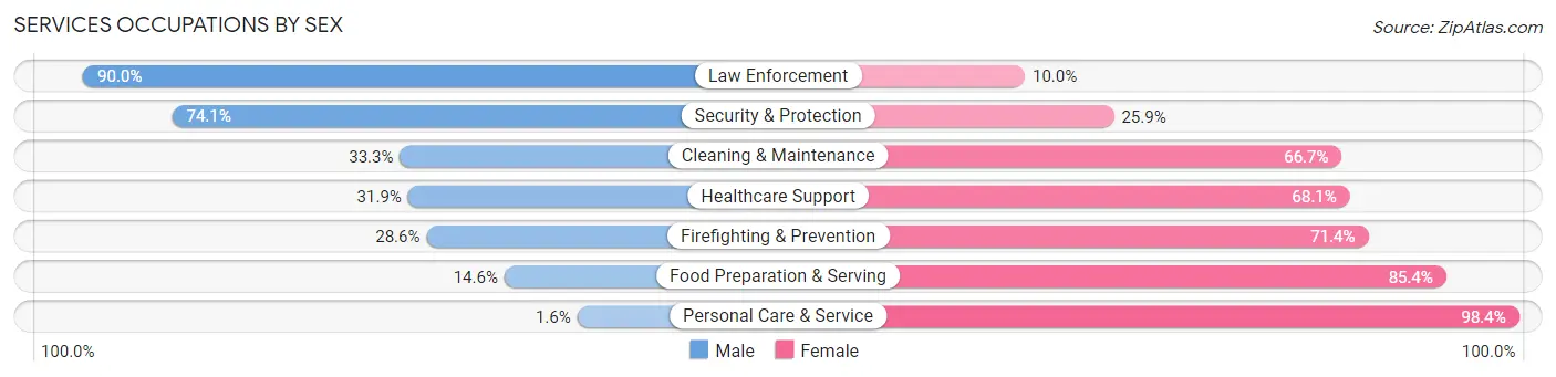 Services Occupations by Sex in Zip Code 04280