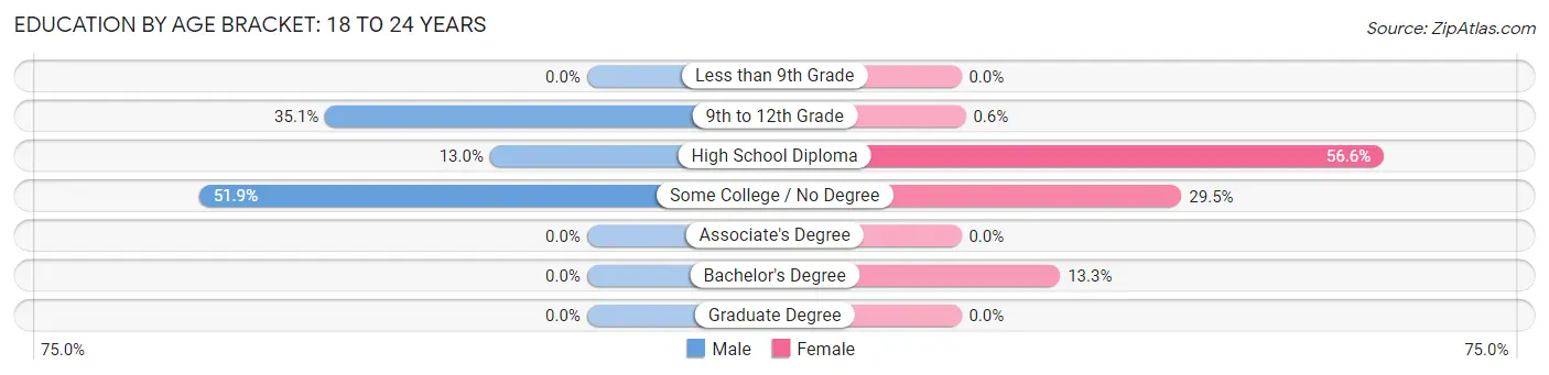 Education By Age Bracket in Zip Code 04282: 18 to 24 Years