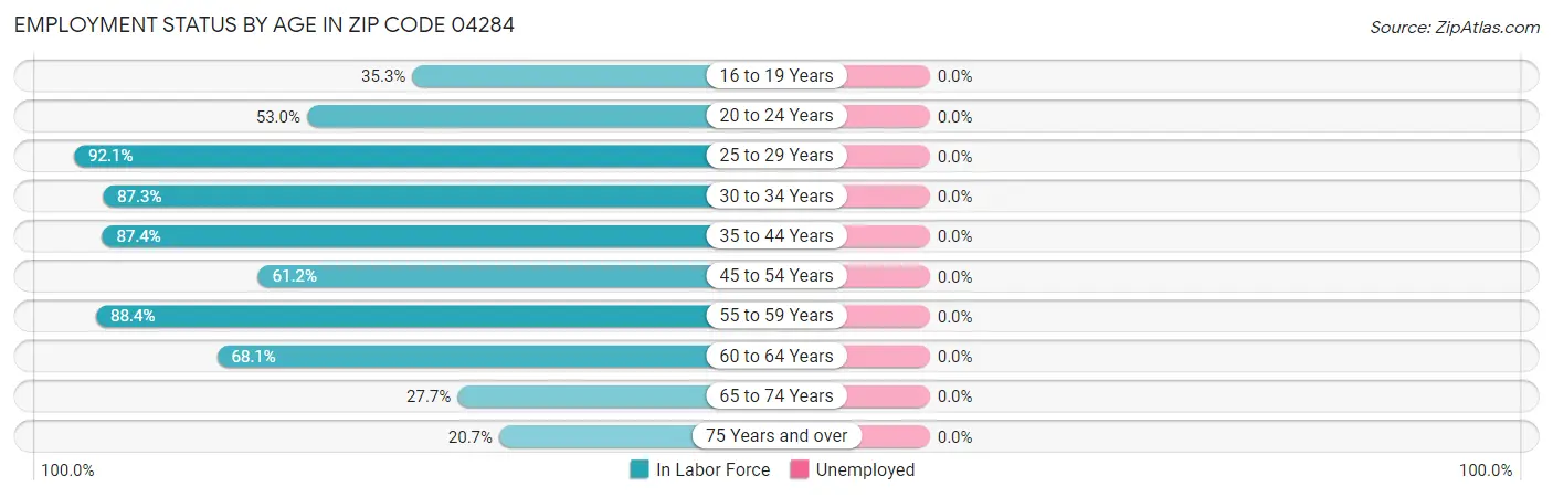 Employment Status by Age in Zip Code 04284