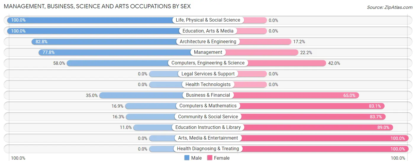 Management, Business, Science and Arts Occupations by Sex in Zip Code 04287